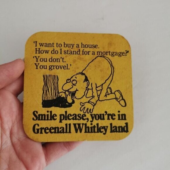 Vintage Greenall Whitley Beer Coaster Jokes Puns Beer Mat 2-Sided Smile Please - Picture 2 of 3